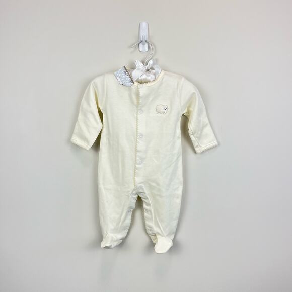 Kissy Kissy Organic Cotton Cream Sheep Footie 0-3 Months NWT - Picture 1 of 7
